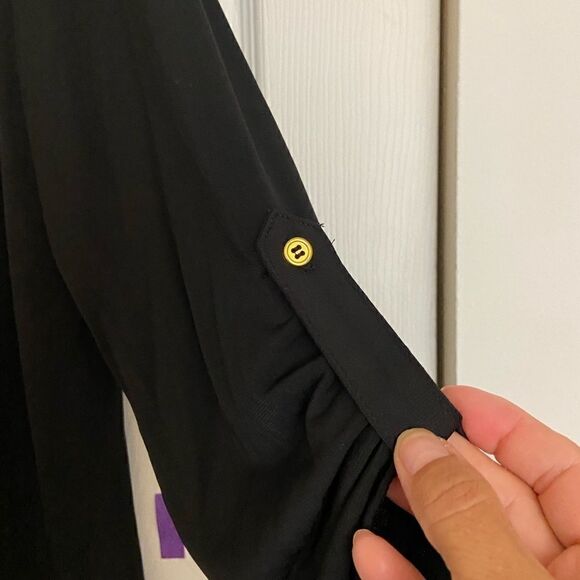 Always Indigo Long Sleeve Black Blouse Size 3X front Partial Gold Zipper - Picture 5 of 11
